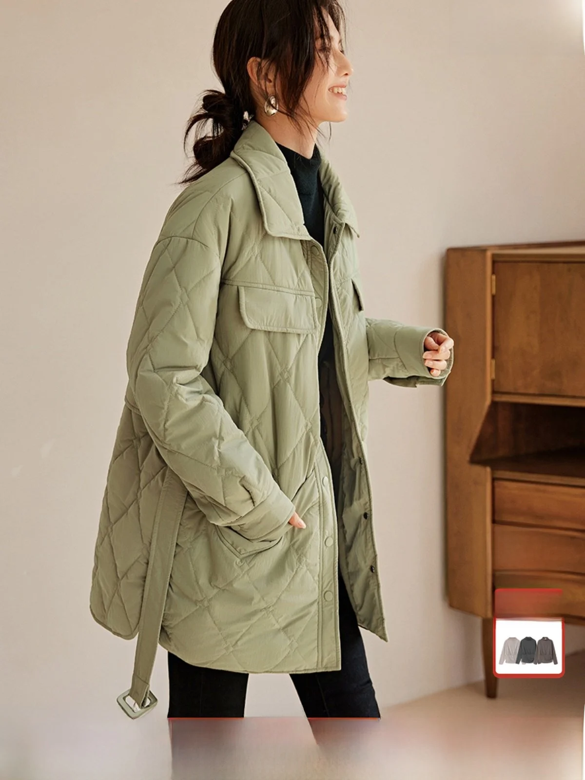 

XWI воротник хлопок дэт женский зимний съемный пояс с боковым разрезом дизайн корейский Sle Long Sve пальто средней длины