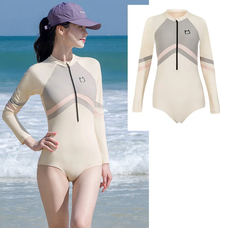 

Women One Piece Bathing Suit Tummy Control Swimsuits High Neck Zip Front Monokini Color Block Rash Guard Swimwear Sunsuit