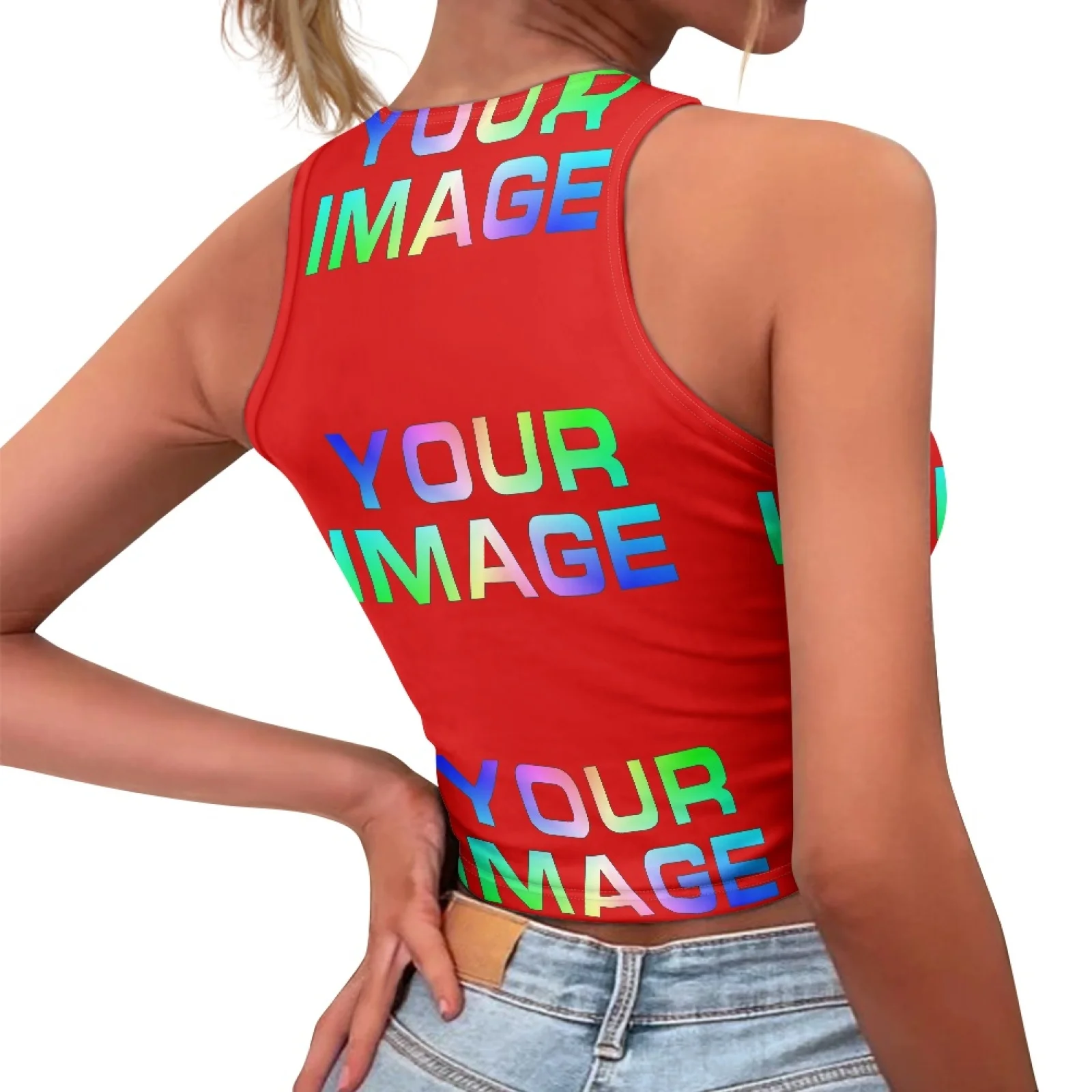 Women's Halter Neck Crop Tank Top Sleeveless O-Neck Backless Slim Fit Summer Casual Basic Custom Print On Demand image 5