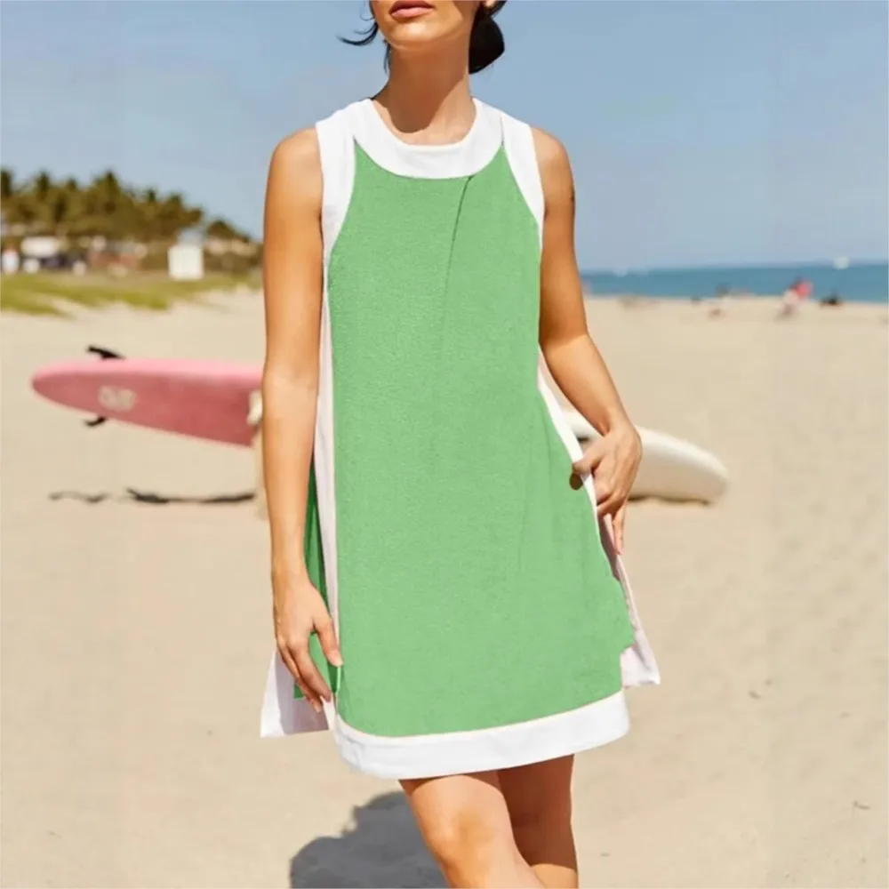 Mini robe d'été pour femmes, couleur unie, débardeur basique, Patchwork, robes de sport élégantes, style Boho, robe d'été, vacances à la plage, 2025