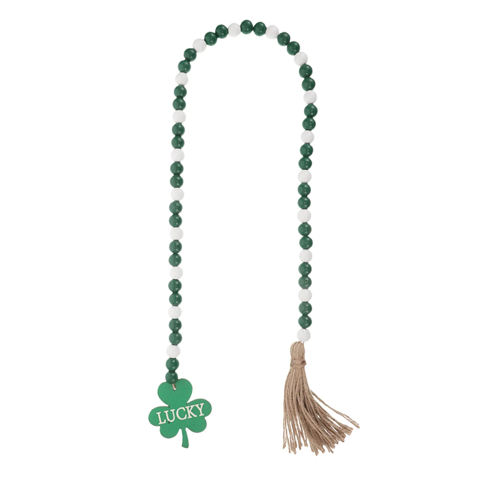

St Patricks Day Shamrock Wood Beads Tassel Garland Rustic Farmhouse Tray Decor Table Centerpiece Irish Holiday Decoration