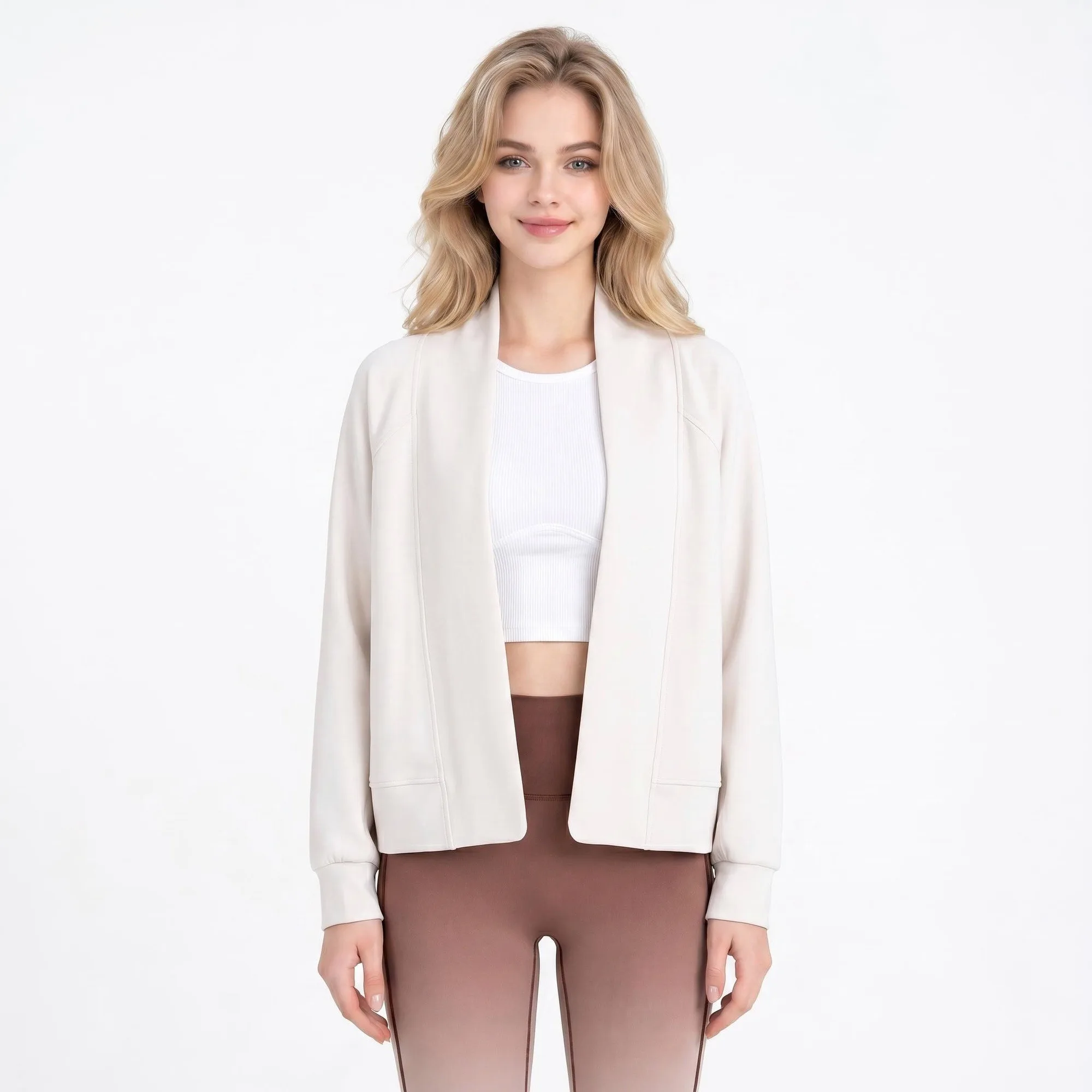 Women’s Modal Shawl Cardigan, Flattering Breathable Long Sleeve Loose Open Layering for Yoga, French Casual Lazy Style