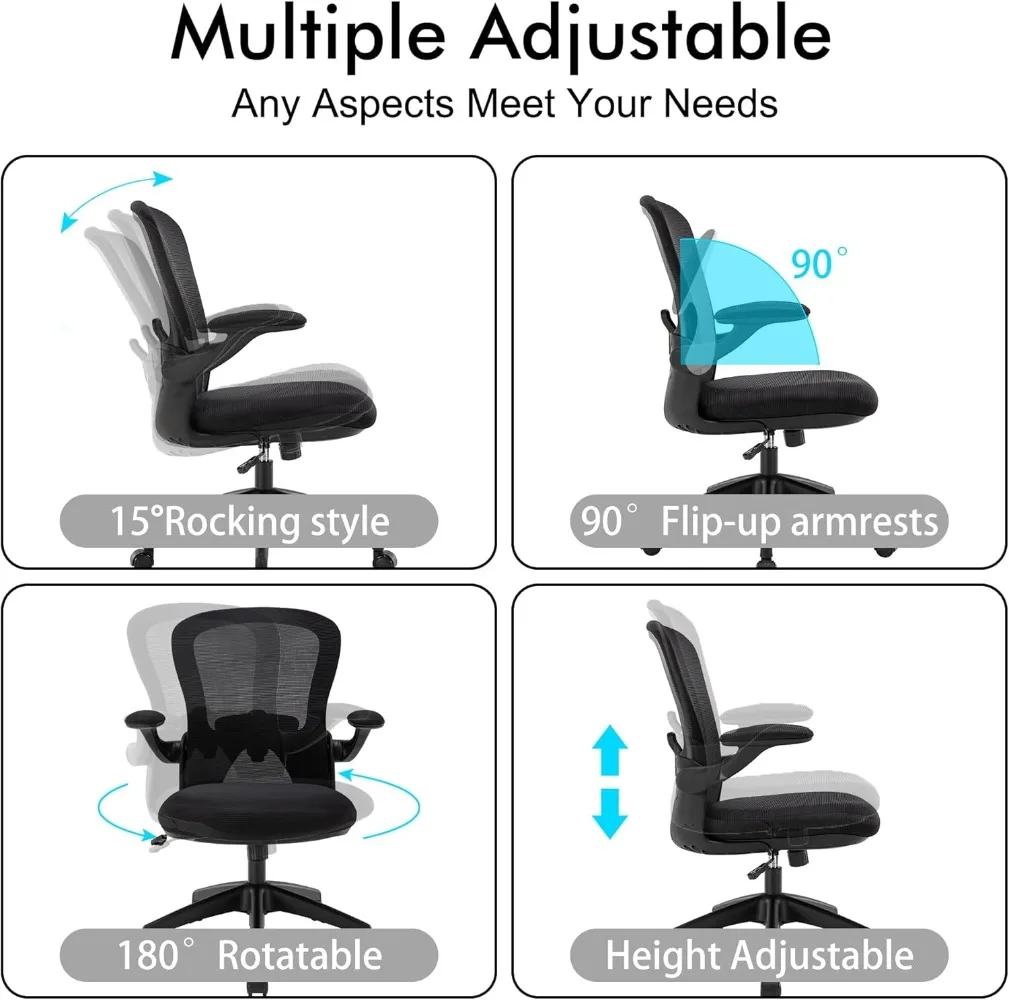 Ergonomic Home Office Desk Chairs Comfy Computer Gaming Chairs Mesh Arm Swivel Chairs of Adults for Home Office Bedroom(Black)