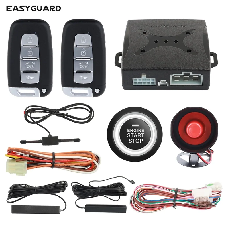 EASYGUARD Car Security Alarm Remote Engine Start Push Button Start Stop Keyless Entry System Lock Unlock Auto