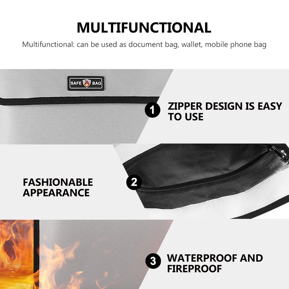 

1Pcs Fireproof File Bag Silicone Fiberglass Pouch Waterproof Document Storage Multifunctional Easy Zipper Design