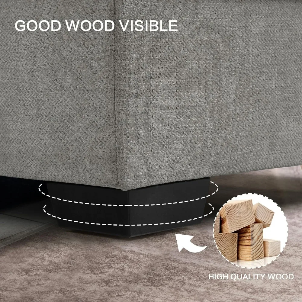 أرائك مقطعية على شكل حرف L من الشنيل لغرفة المعيشة، أريكة وحدات مريحة قابلة للتحويل مع كرسي تخزين للمساحات الصغيرة، منتصف السن