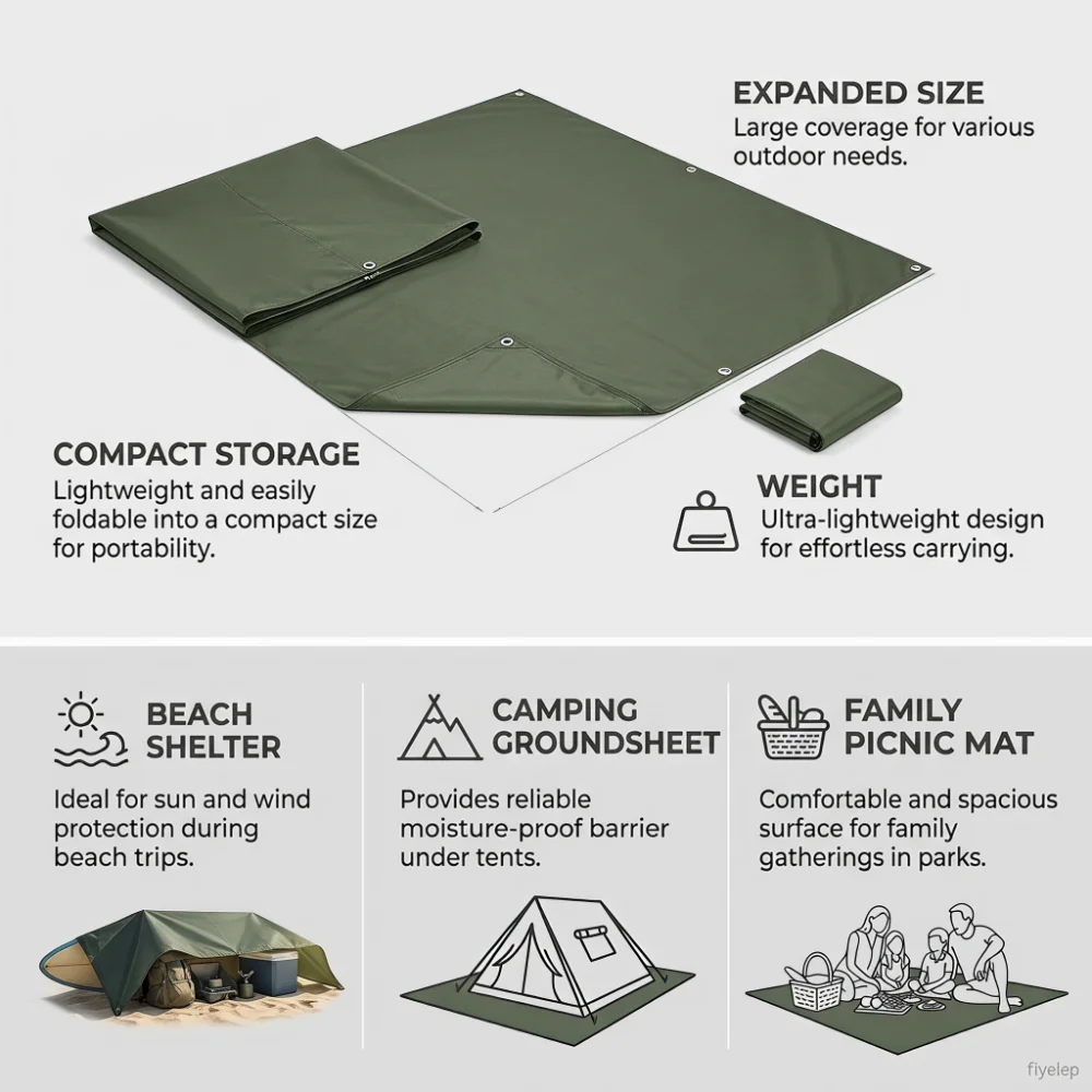 Washable Waterproof Tarp 3 in 1 Sunshade Canopy Tent Ground Mat Furniture Cover for Camping Use