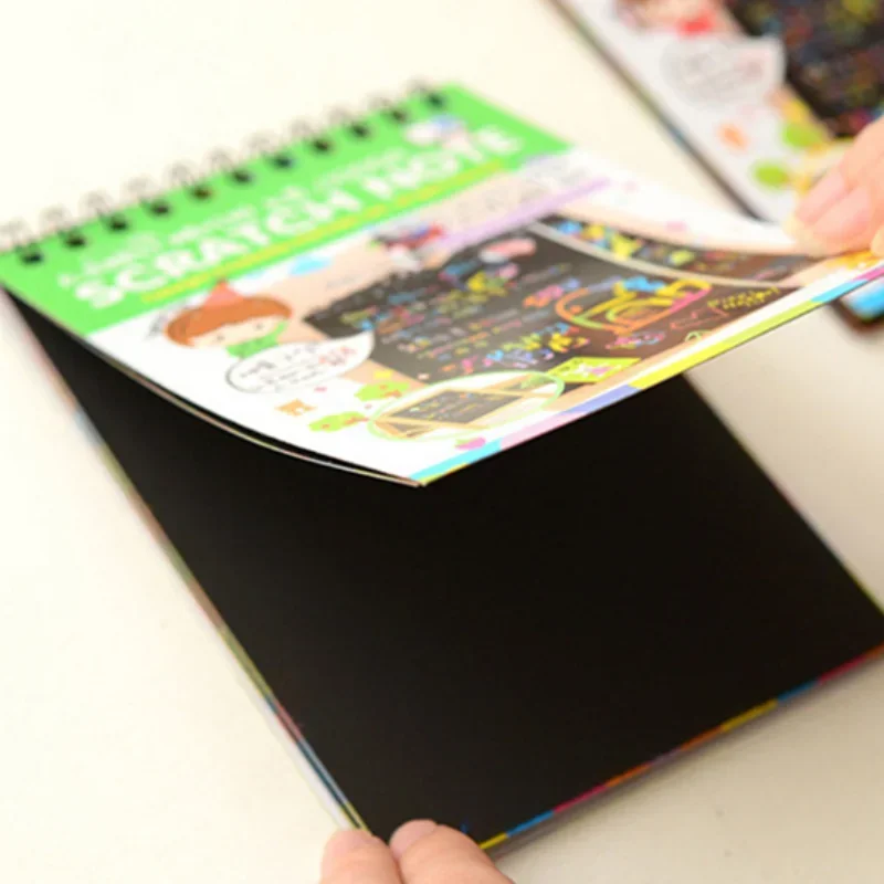 1pcs Notebook 10*14cm Magic Color Rainbow Scratch Paper Note book Black DIY Drawing Toys Scraping Painting Kid Doodle Office