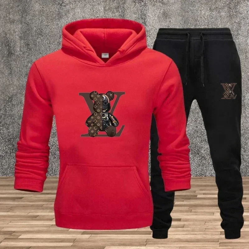

Men's hoodie set, autumn and winter casual hooded sweatshirt 2-piece set, fitness and sports sweatpants set, street trend joggin