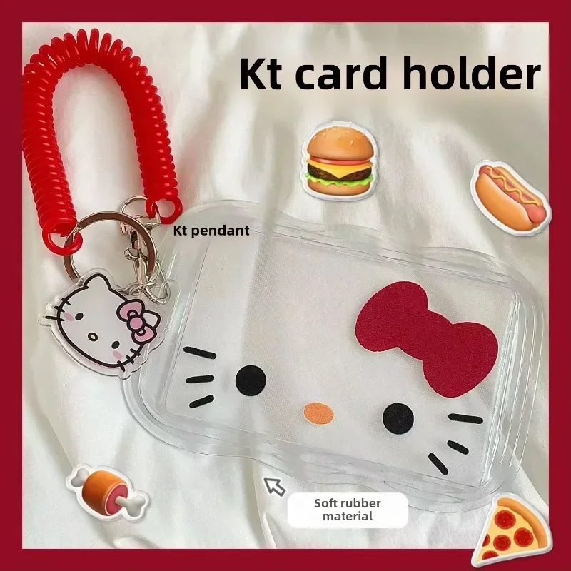 Lindo portatarjetas con llavero Kawaii Hello Kitty: tarjetero KT Cat ID/estudiante/autobús - Regalo encantador para niñas