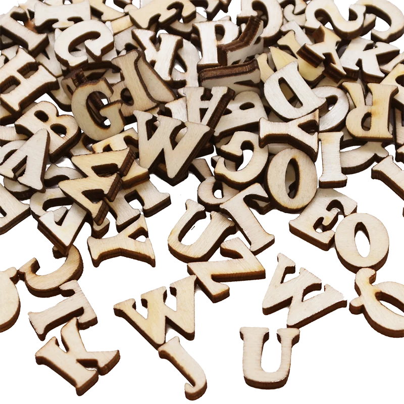 Random 100Pieces Wooden English Alphabet Letters Number Baby Early Learning Tool Scrapbooking Craft DIY Letter Digital Display