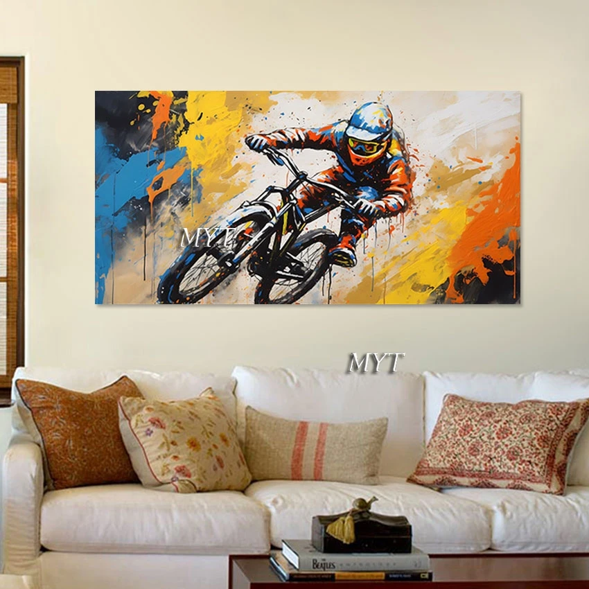 

3D Figure Abstract Canvas Picture, Motorcyclists Hand Drawing, Christmas Decorations Wall Unframed, Man Portrait Art Painting