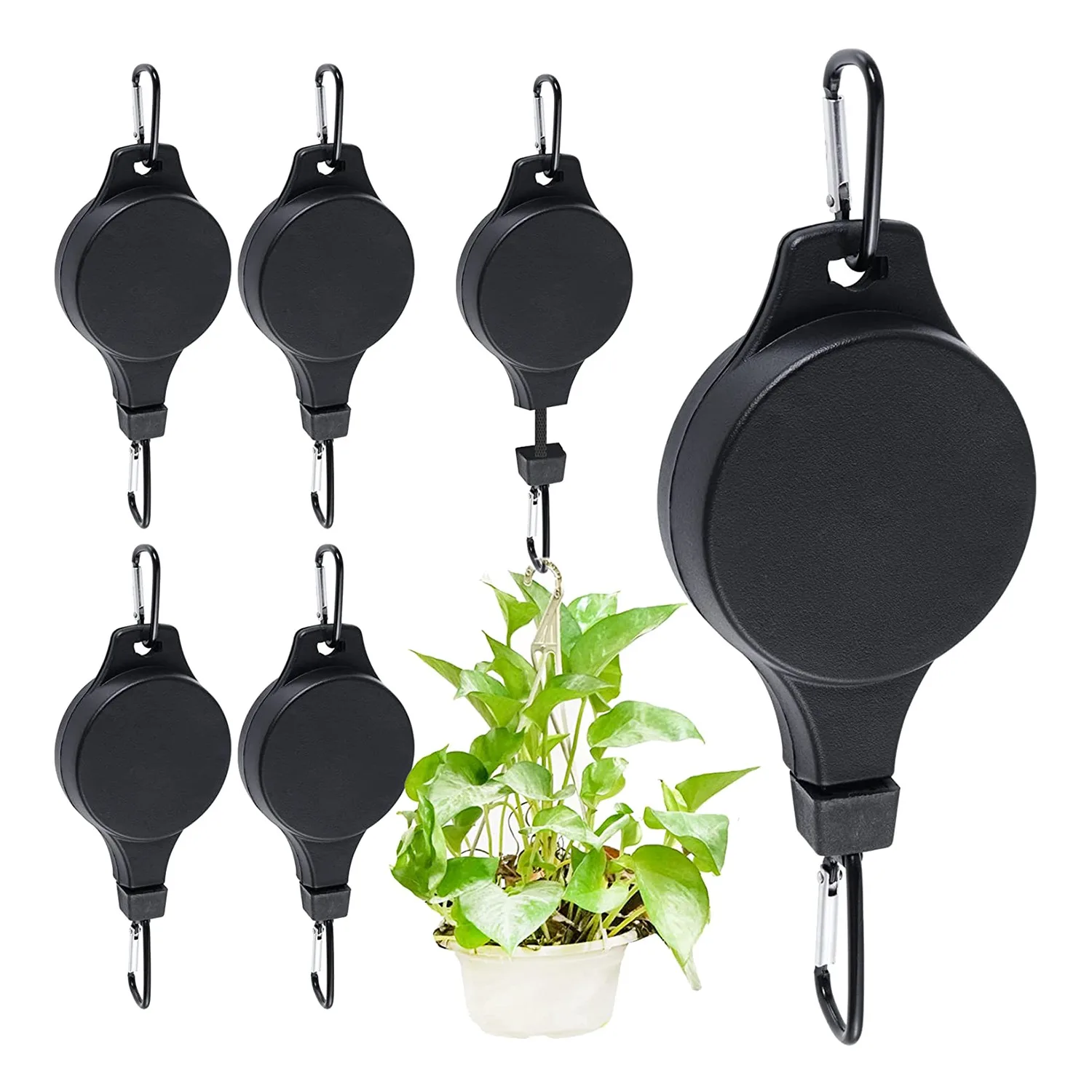 6 Pack Plant Pulley Retractable Hanger Plant Pulley Adjustable Height Wheel for Hanging Plants Indoor