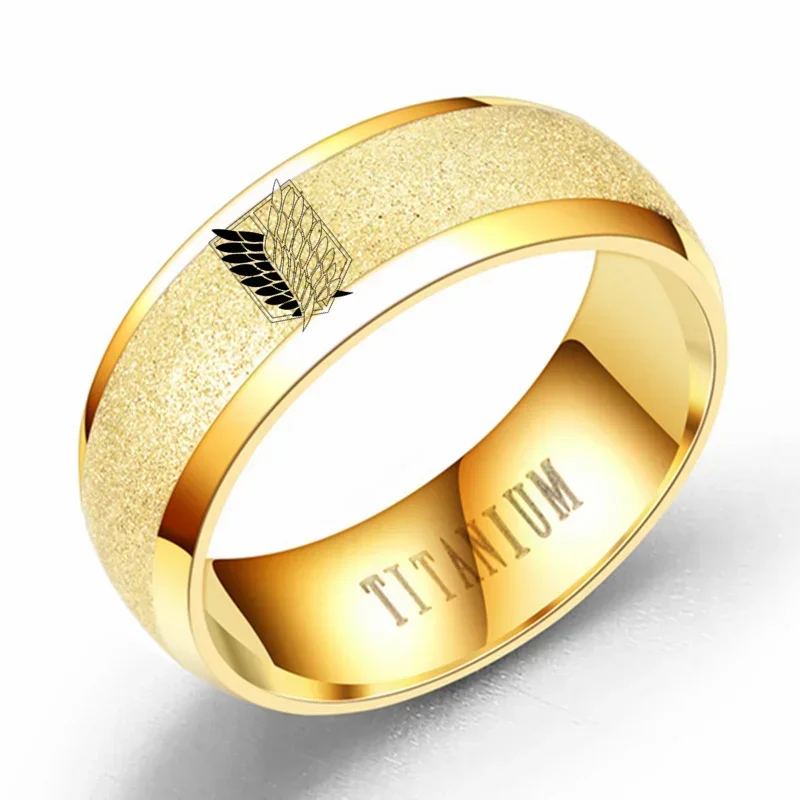 

8mm Attack on Titan Black sliver Stainless Steel Ring Wings Of Liberty Flag Finger Rings For Men Women Jewelry Anime Fans