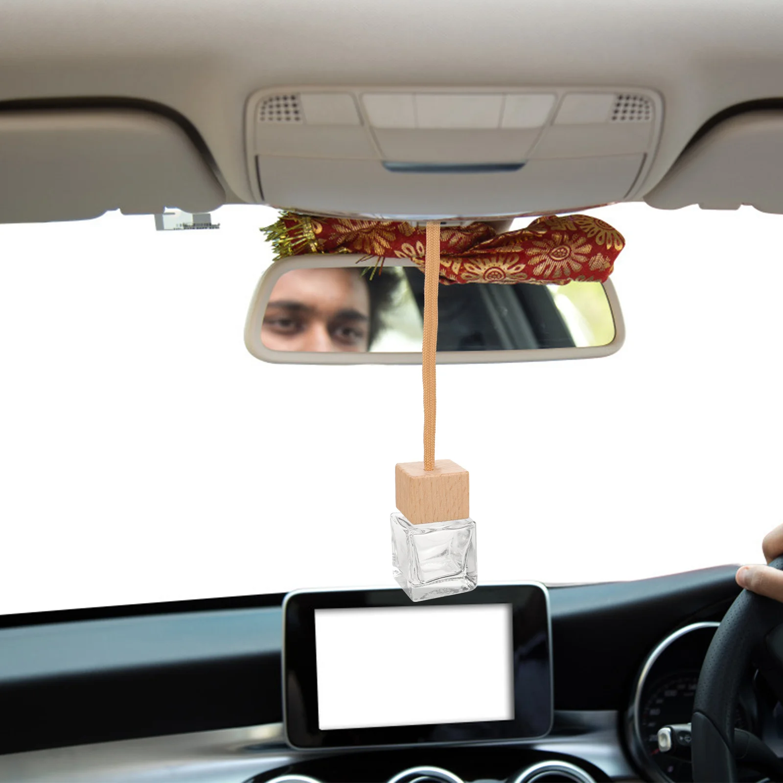 

10pcs 10ML Square Cap Perfume Bottles Car Diffusers Transparent Glass Aroma Bottles Pendants Essential Oil Containers Without