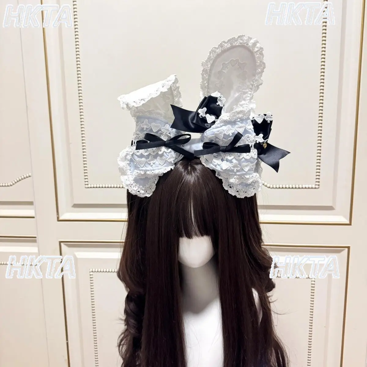 

Lolita Sweet and Cute KC Headband Hair Accessories Women Kawaii Versatile Lace Stitching Bow Black White Hair Clips Headgear