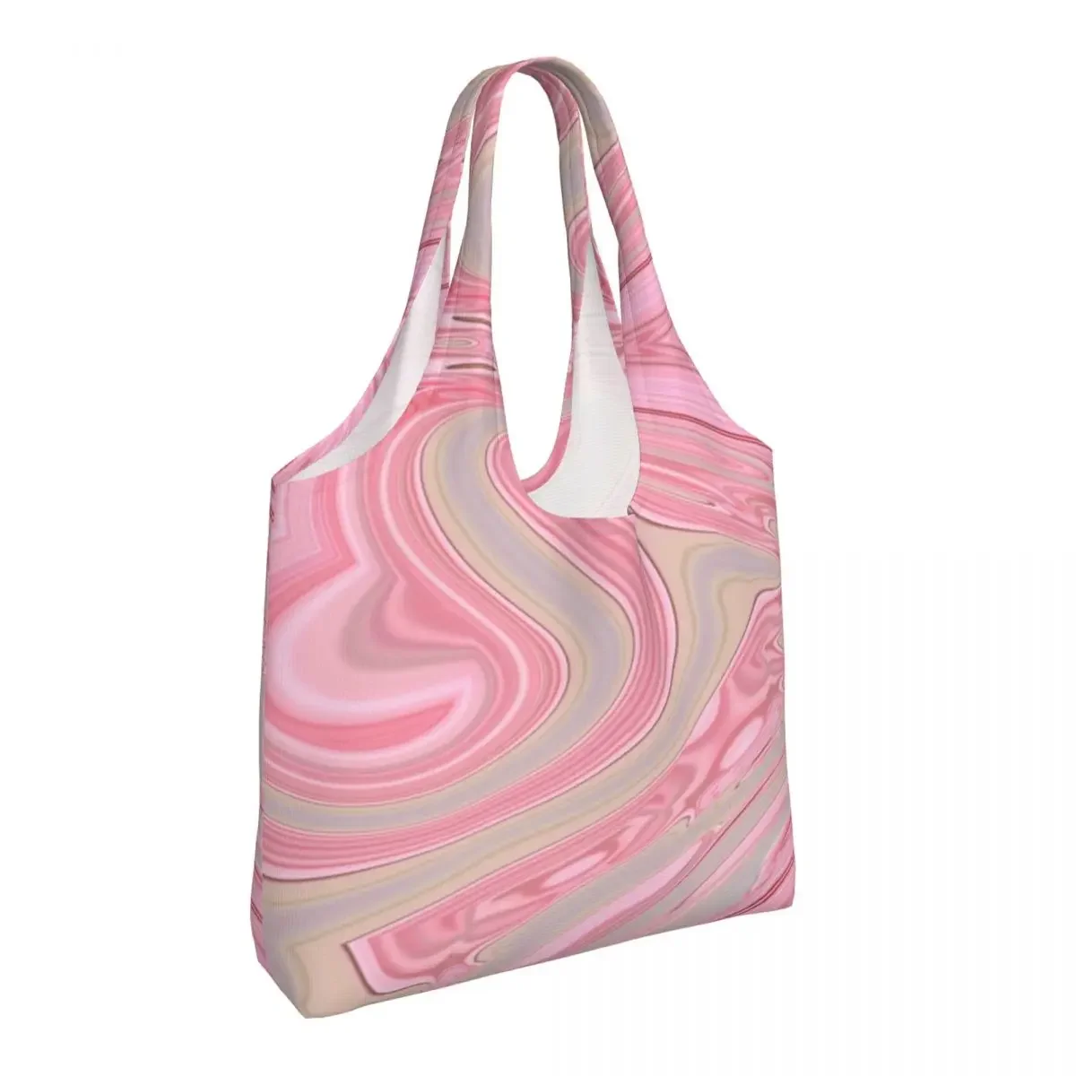 Custom Cute Printing Girly Elegant Pastel Colors Pink Marble Swirls Tote Shopping Bag Washable Canvas Shoulder Shopper Handbag