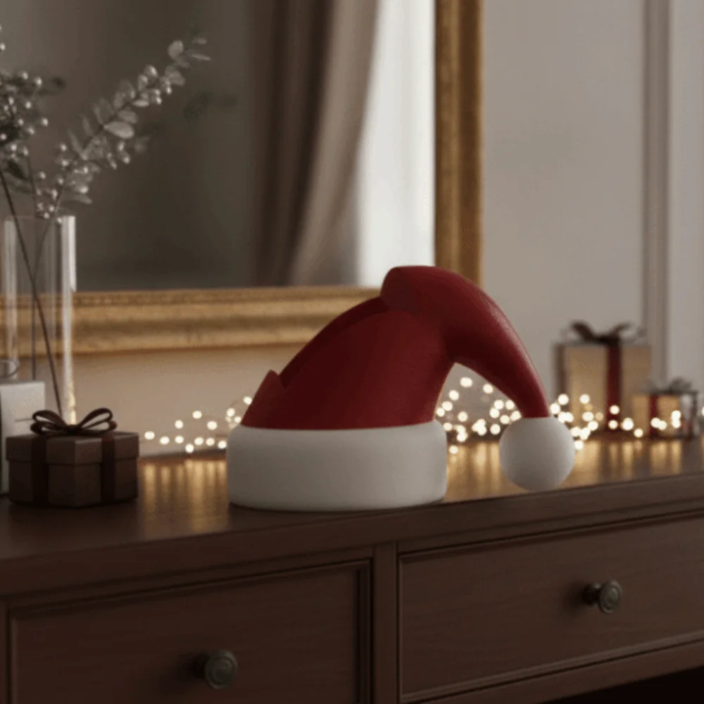 Bright Red Christmas Hat Bottle Holder Lightweight Design Smooth Surface Desktop Soap Dispenser Hollow Inside 3D PlA