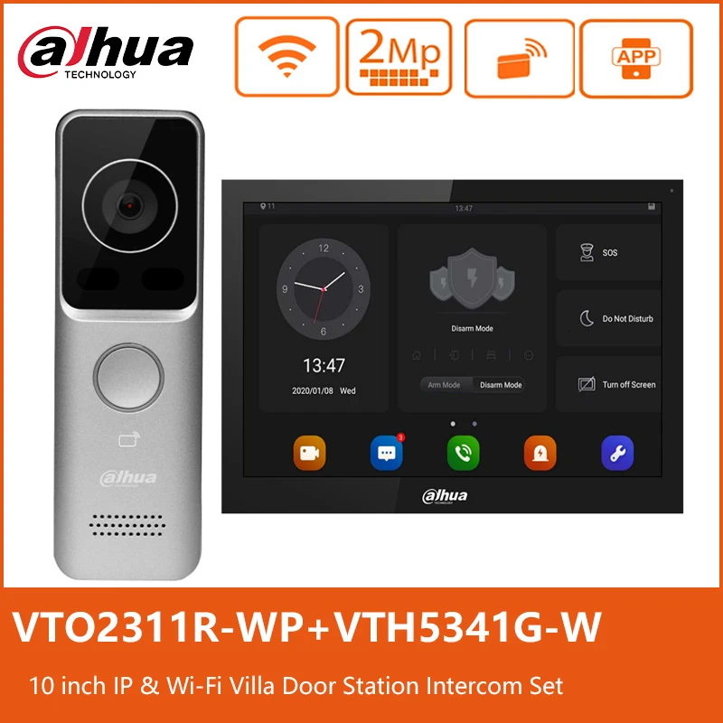 Dahua 1080P PoE Wi-Fi Video Intercom Kit 10inch Touch Monitor Wireless Video DoorPhone Doorbell VTO2311R-WP VTH5341G-W Station