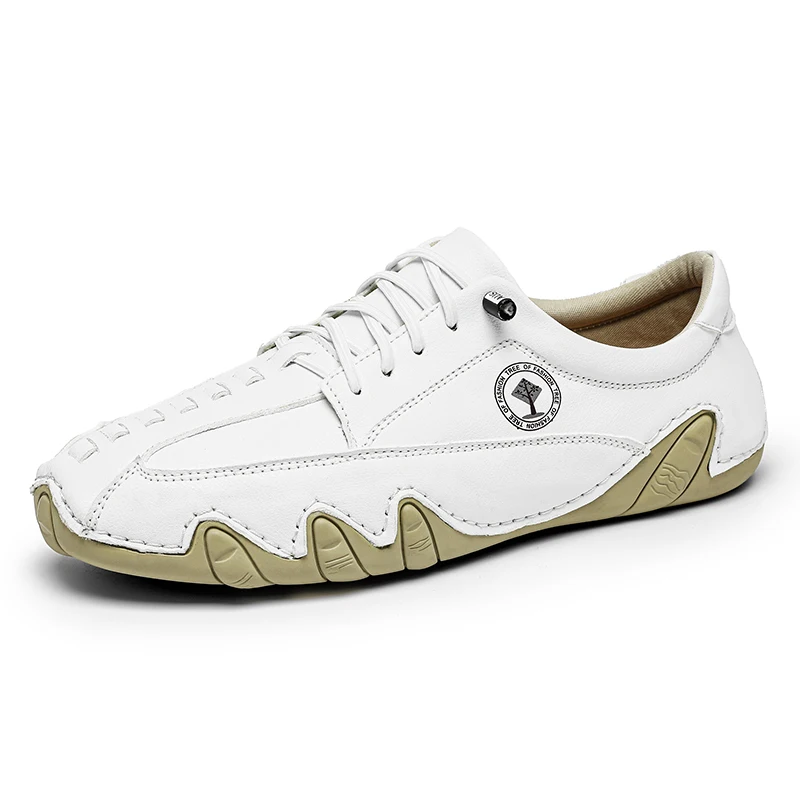 

Новая весенне-осенняя мужская кожаная обувь, повседневные дышащие туфли на плоской подошве, мужские прогулочные лоферы большого размера ручной работы