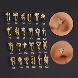 2024 New 1Pc Fake Piercing Clip Nose Ring Cuff Body Jewelry for Women Trend Ear Cuffs Heart Star Flowers Butterfly Clip Rings