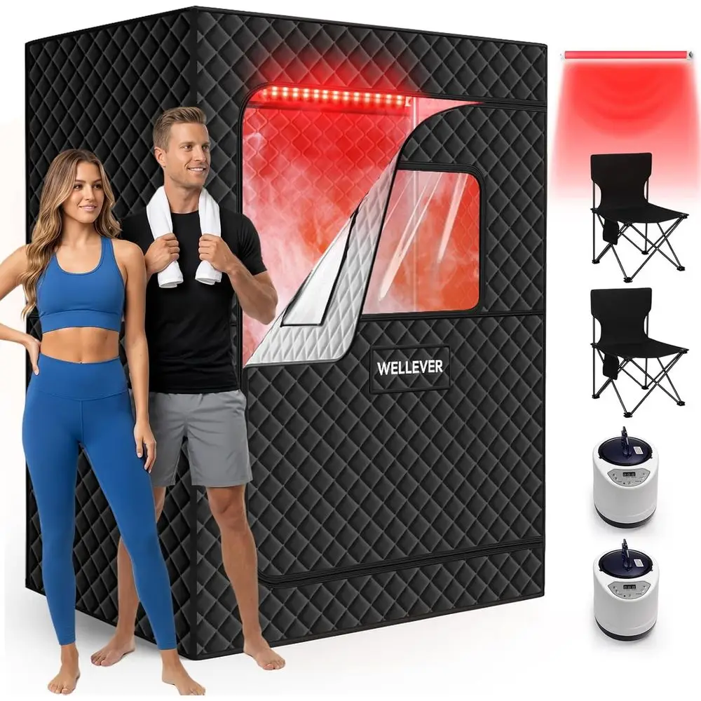 

Инфракрасная сауна для двоих: водонепроницаемая, 9 уровней нагрева, 5.9'x4.1'x3.0', для снятия мышечной боли, 2 парогенератора