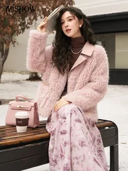 MISHOW Fashion Faux Fur Coat for Women Winter PU Leather Patchwork Furry Jacket Thick Warm Imitation Lamb Wool Top MXC58W0194