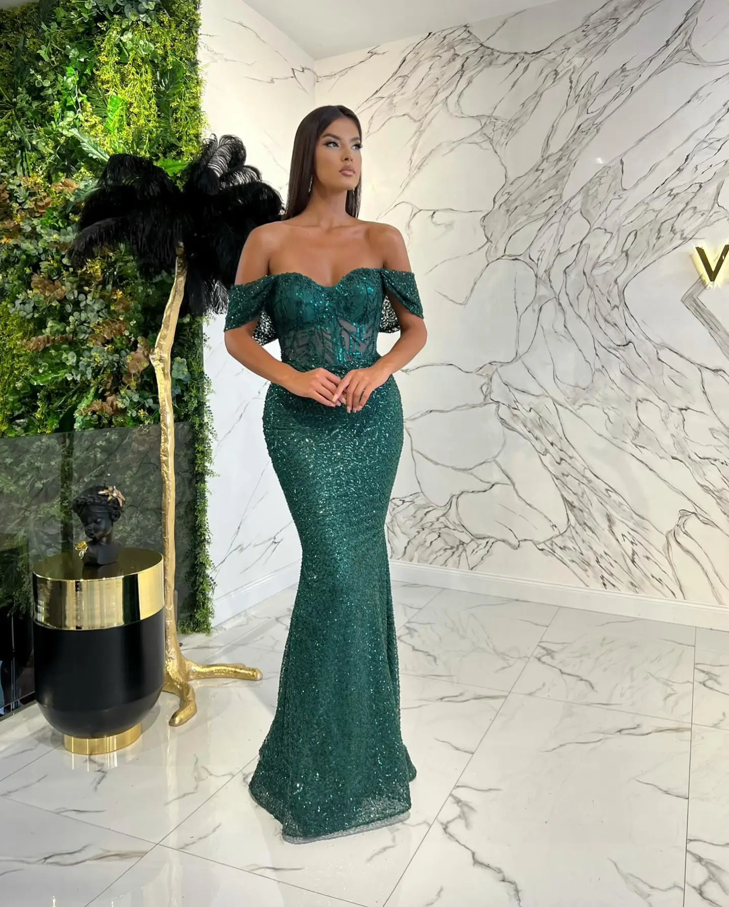 Emerald Green Off-Shoulder Mermaid Prom Dress Floor-Length Cut-Out Lace Appliques Evening Party Gowns Custom Vestido De Novia