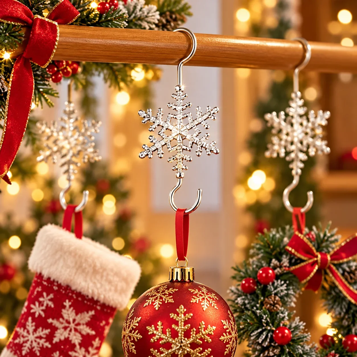 Snowflake Metal S Hooks Christmas Ornament Hanger Xmas Tree Decor Hook for Holiday Baubles Pendant Decoration Accessory