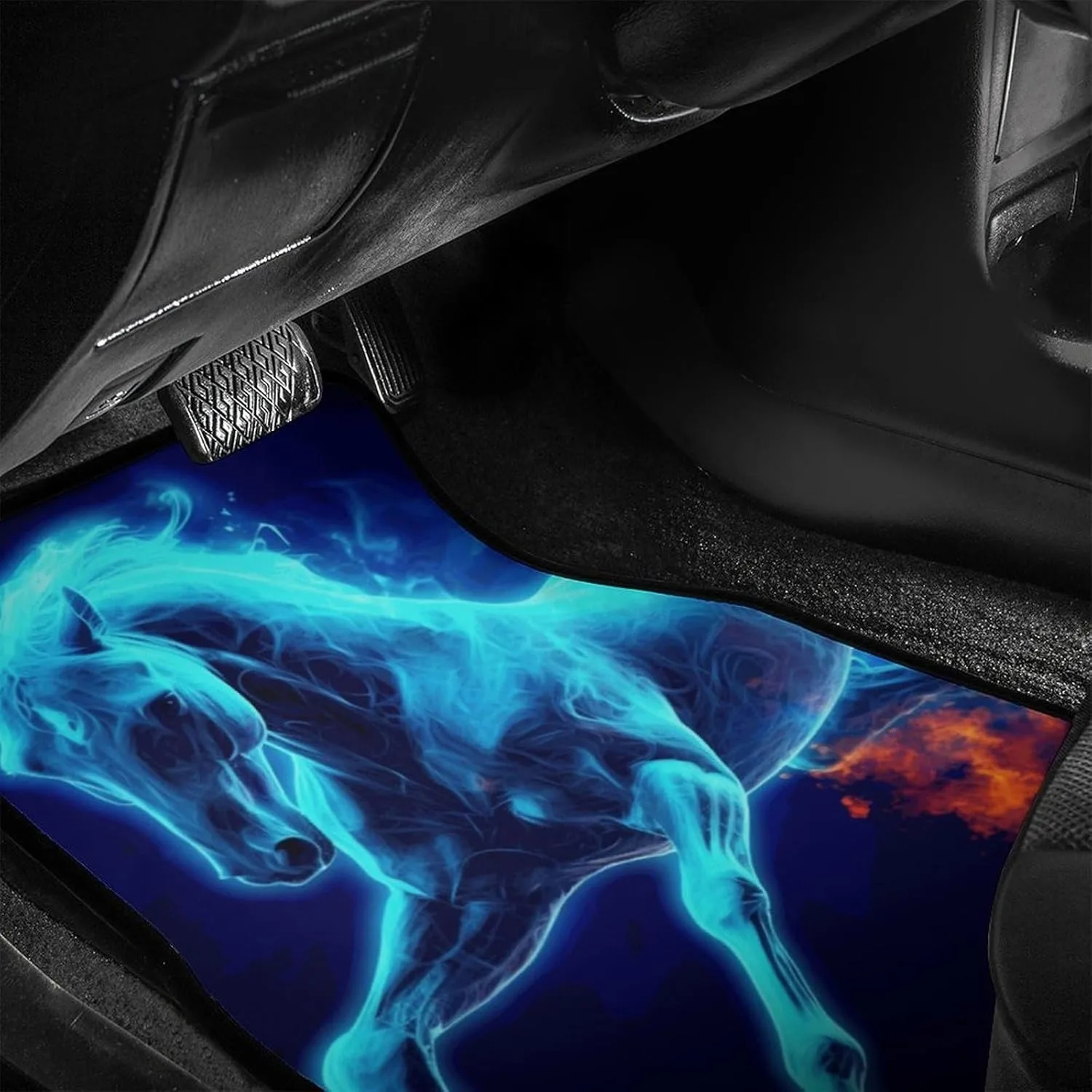 Set Of 4 Blue Horse Car Floor Mats With Rubber Backing, Suitable For All Weather Conditions, Designed For Suvs, Vans, Sedans, An