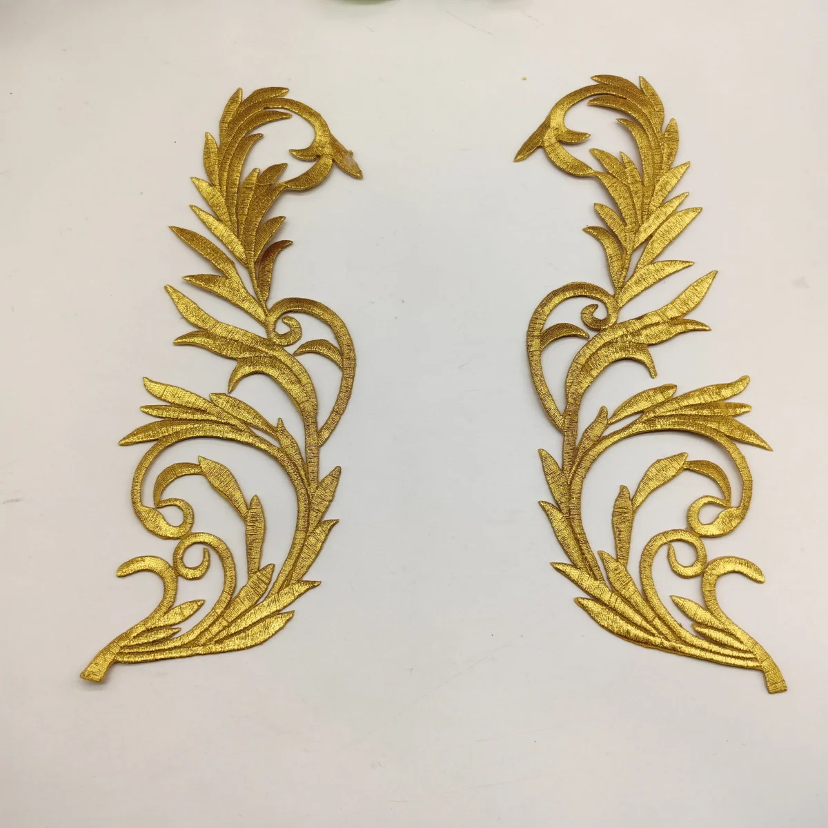 1 Pair Gold Embroidered Patche Iron On Flower Appliques For Punk Clothes Diy Trims Shiny Metallic Golden Accessory 21.5cm