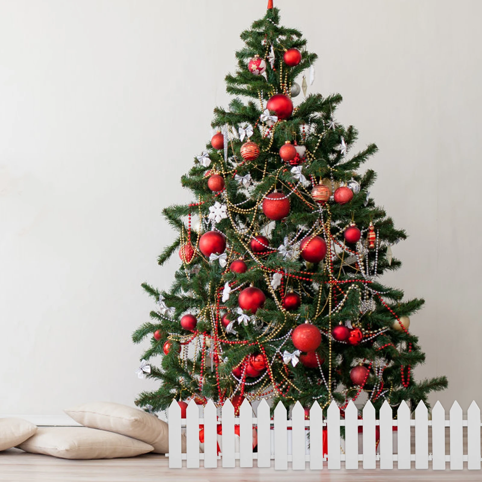 

White Fence Panel Christmas Tree Fence Decor Detachable Design Holiday Season Outdoor Garden Border Decoration