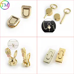 Light gold High Quality Metal Clasp Turn Lock Fashion Push Twist Lock Rectangle Hanger Locks Accessories For Handbags