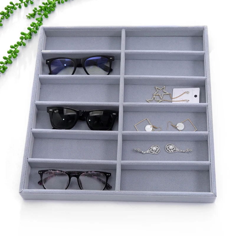 High-End Velvet Glasses Display Box, Óculos de sol Stand, Creative Home Desktop, Jóias, Jóias, Caixa de armazenamento, 12 Grid