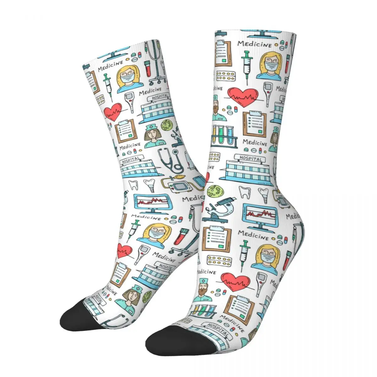 

Retro Doctors Nursing Nurse Skateboard Socks Polyester Long Socks for Unisex Breathable