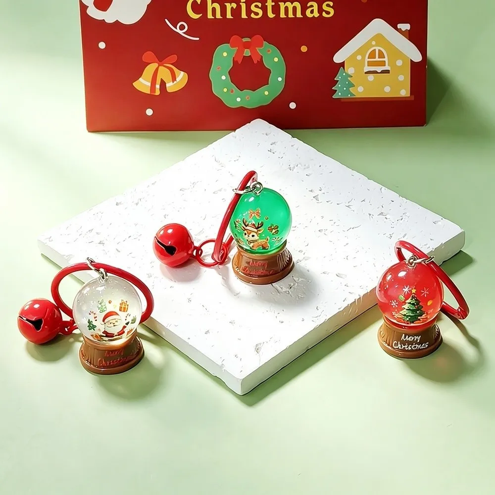 Resin Ball Christmas Crystal Ball Keychain Miniature Scene with Red Bell Mini Reindeer Charm Cartoon Fade Resistant