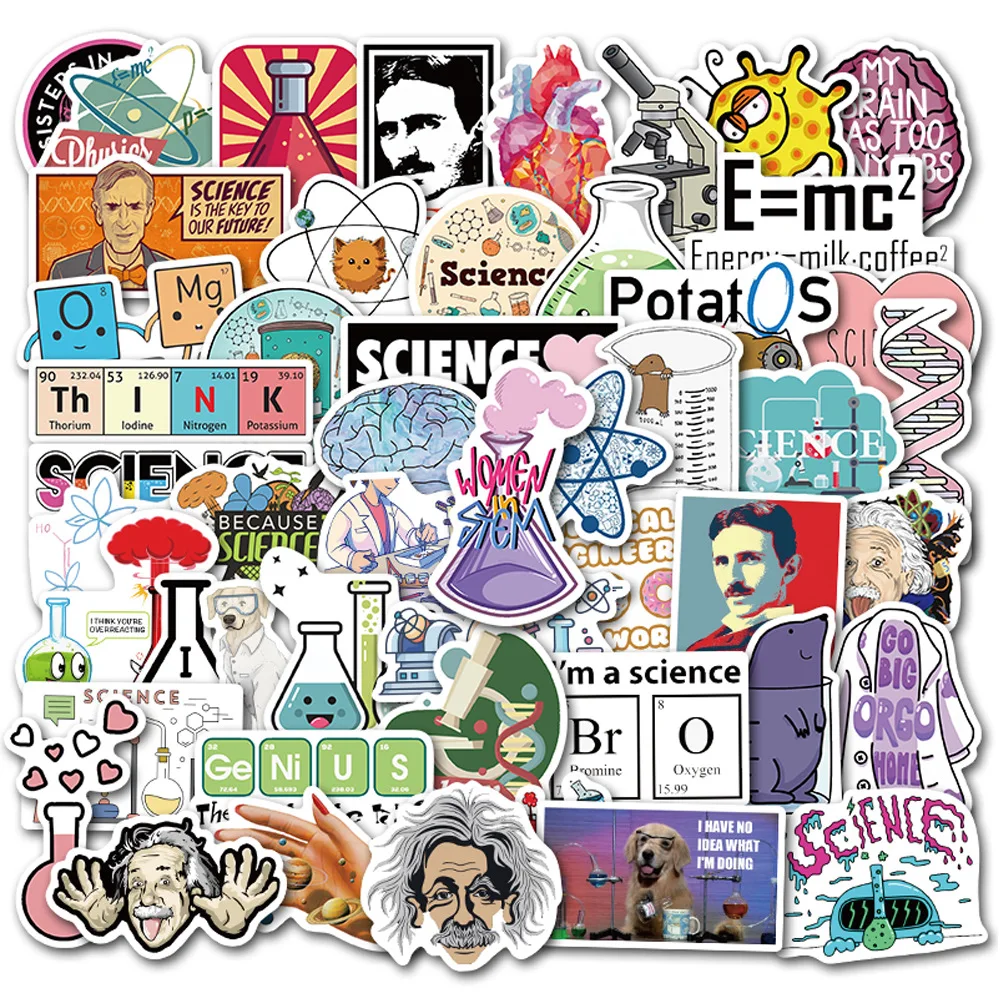 50pcs Laboratory Science Chemical Math Symbol Element Formula Phone Laptop Car Stickers for Notebooks Stationery Luggage Sticker