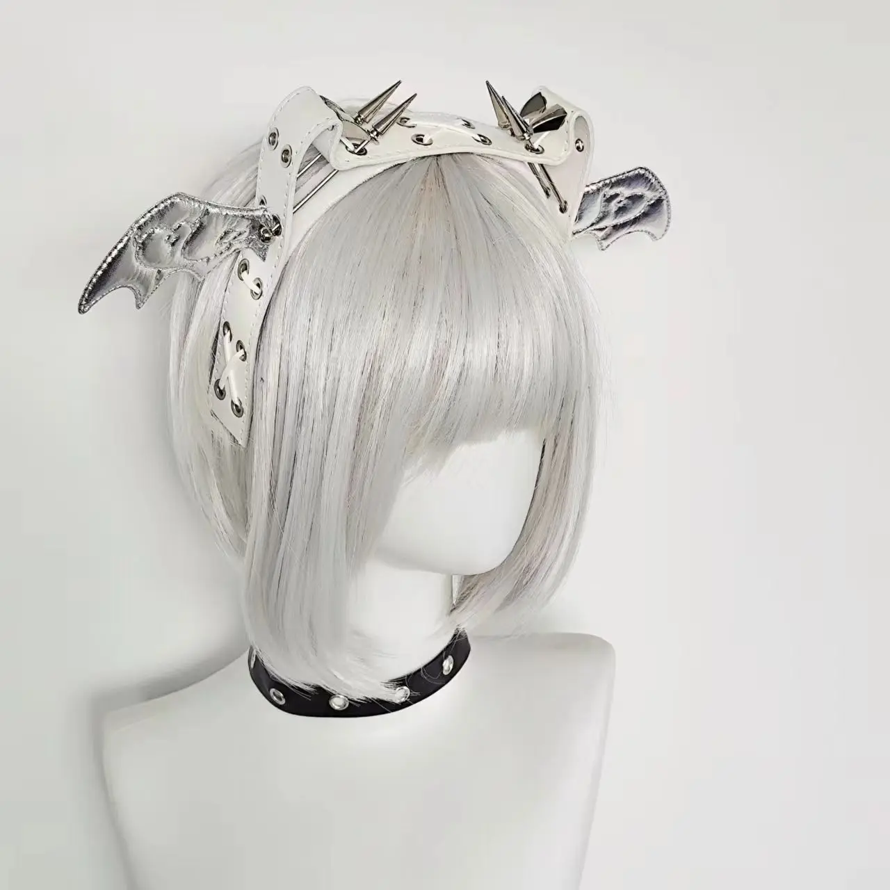 하라주쿠 고딕 펑크 악마 날개 헤어 후프 리벳 가죽 KC 헤드밴드 여성 Y2K 소녀 펑크 스타일 할로윈 코스프레 액세서리