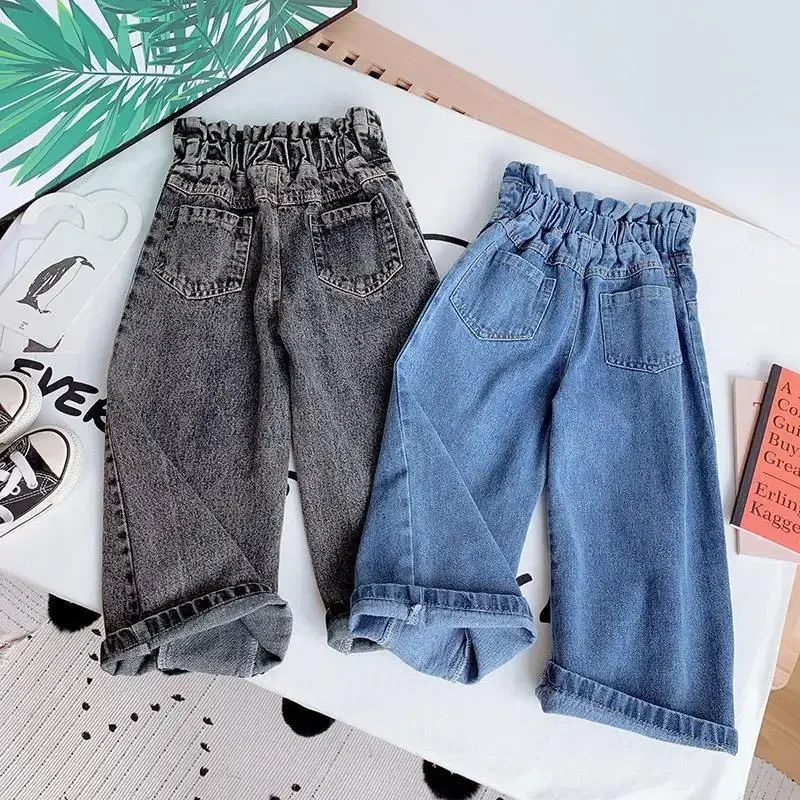 Baby Clothing Children's Girls Pants Infant Denim Trousers with High Waist Jean Kids Straight-leg Wide-leg Pant