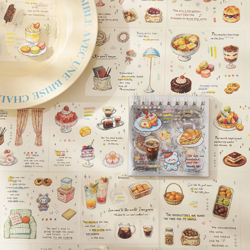 Lot de 1/2 mini carnets d'autocollants PET, série Fleurs et Poésie de la Vie, découpés, en spirale, 2 styles, 40 autocollants kawaii