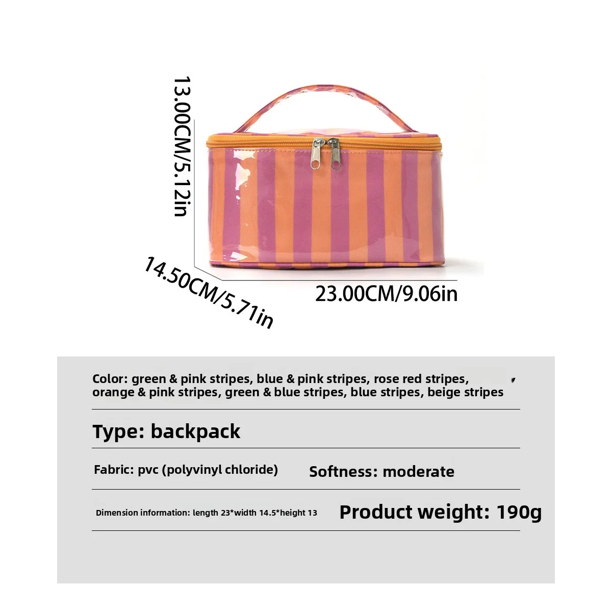 Glänzende, gestreifte PVC-Handtasche für Make-up, wasserdichte Kosmetiktasche mit großem Fassungsvermögen, Reise-Aufbewahrungstasche für Hautpflegeprodukte, mehrfarbige Kosmetiktasche – Detail 1