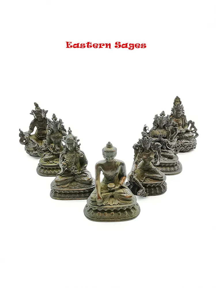 Tibetan Buddhist Buddha Collections Red Brass Pocket Buddha Status Ganyin Medicine Buddha Treasure King HDC0684