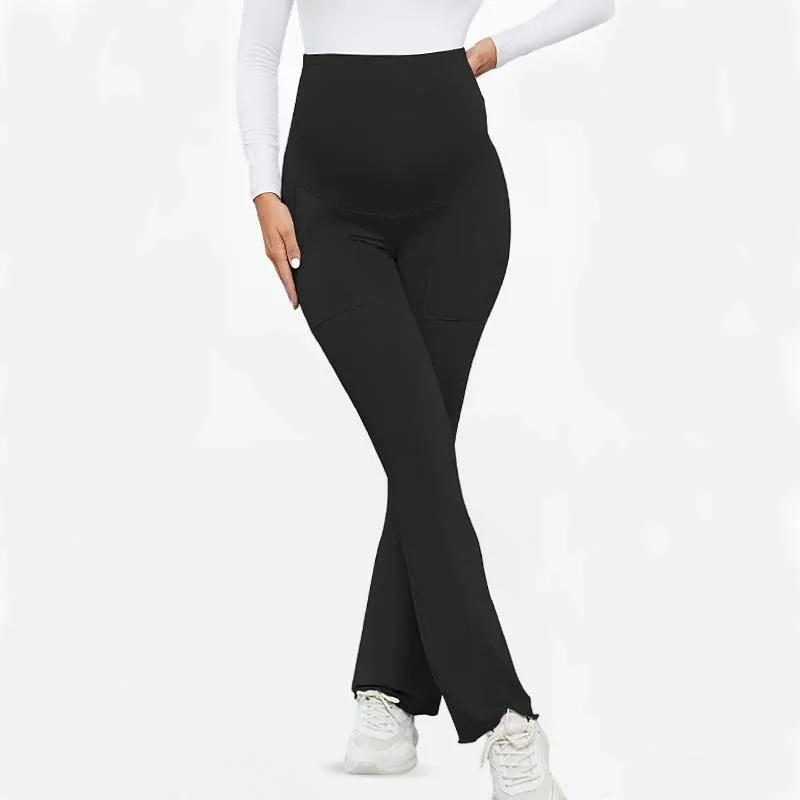 Maternity Clothing Flared Pants High Waisted Butt Lifting Side Pockets Soft Trousers Casual Leggings For Pregnant Women S-XL