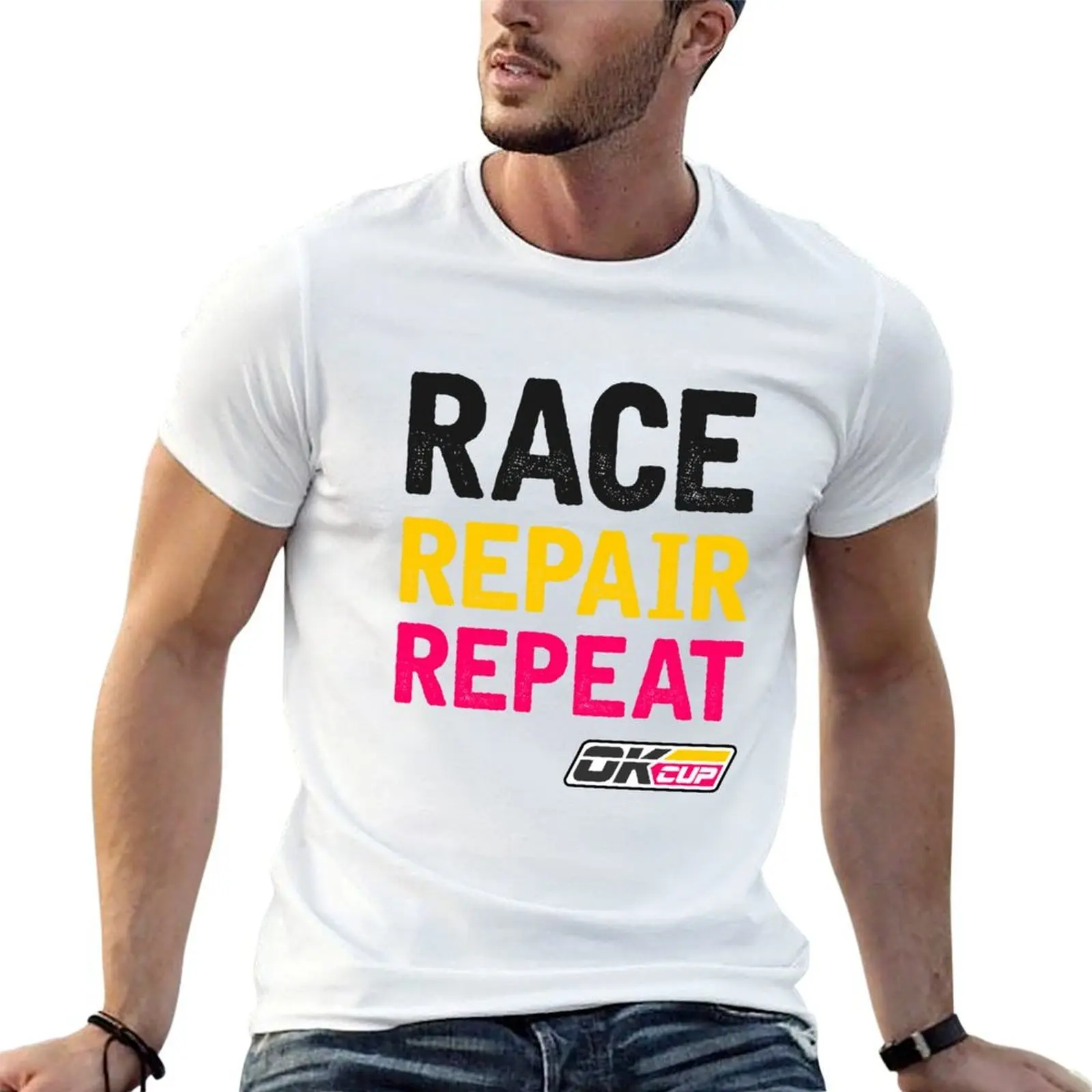 

OK Cup Race Repair Repeat T-Shirt cotton t shirts man 100% man t shirt summer T-Shirt