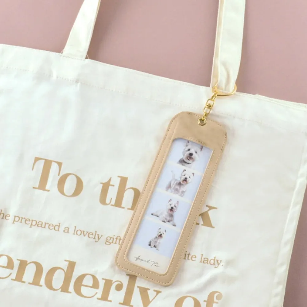 

Korean Style PU Leather Keychain Long Four Grid PU Leather Pet Photo Keychain Couple Photo Photo Clip DIY Photo Clip Couple Gift