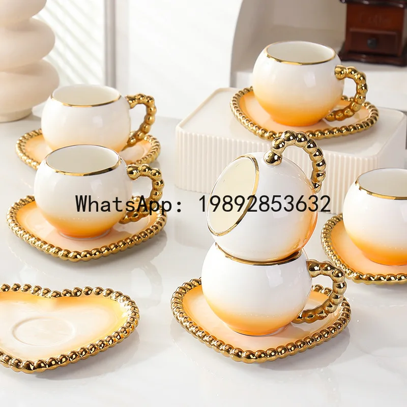 Hys coffee cup and saucer gift set - home use creative gradient heart-shaped ceramic mugs