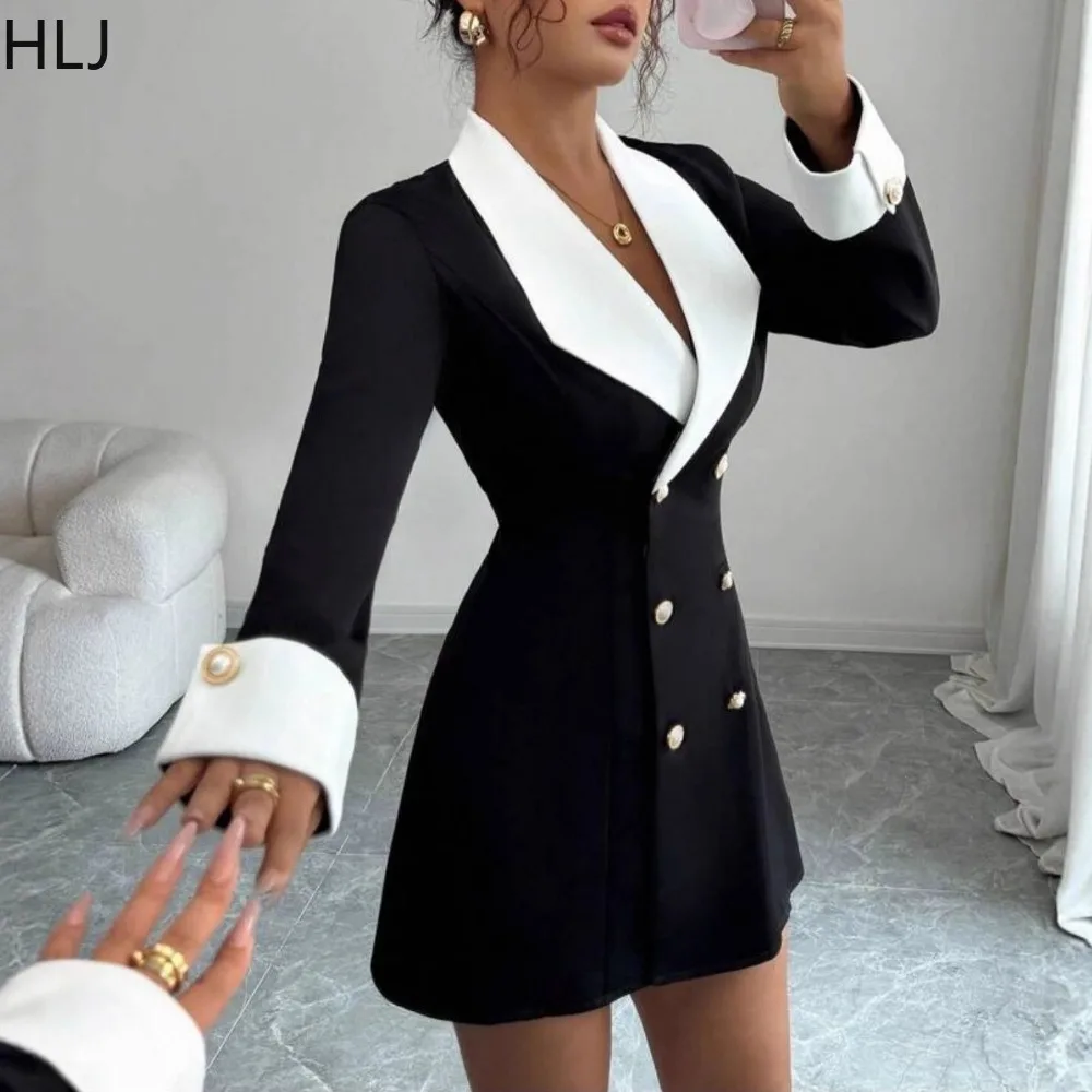 

HLJ Winter New Sexy Bodycon Dresses for Woman Solid Color Deep V-neck Long Sleeves Suit Dress Female Streetwear Vestidos 2025