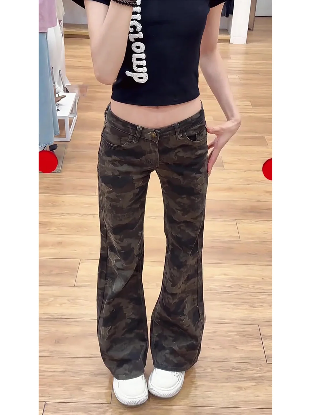 

Summer 2026 High Waist Loose Slimming American Style Camouflage Thin Straight Leg Floor-Length Jeans Women's Casual Wear