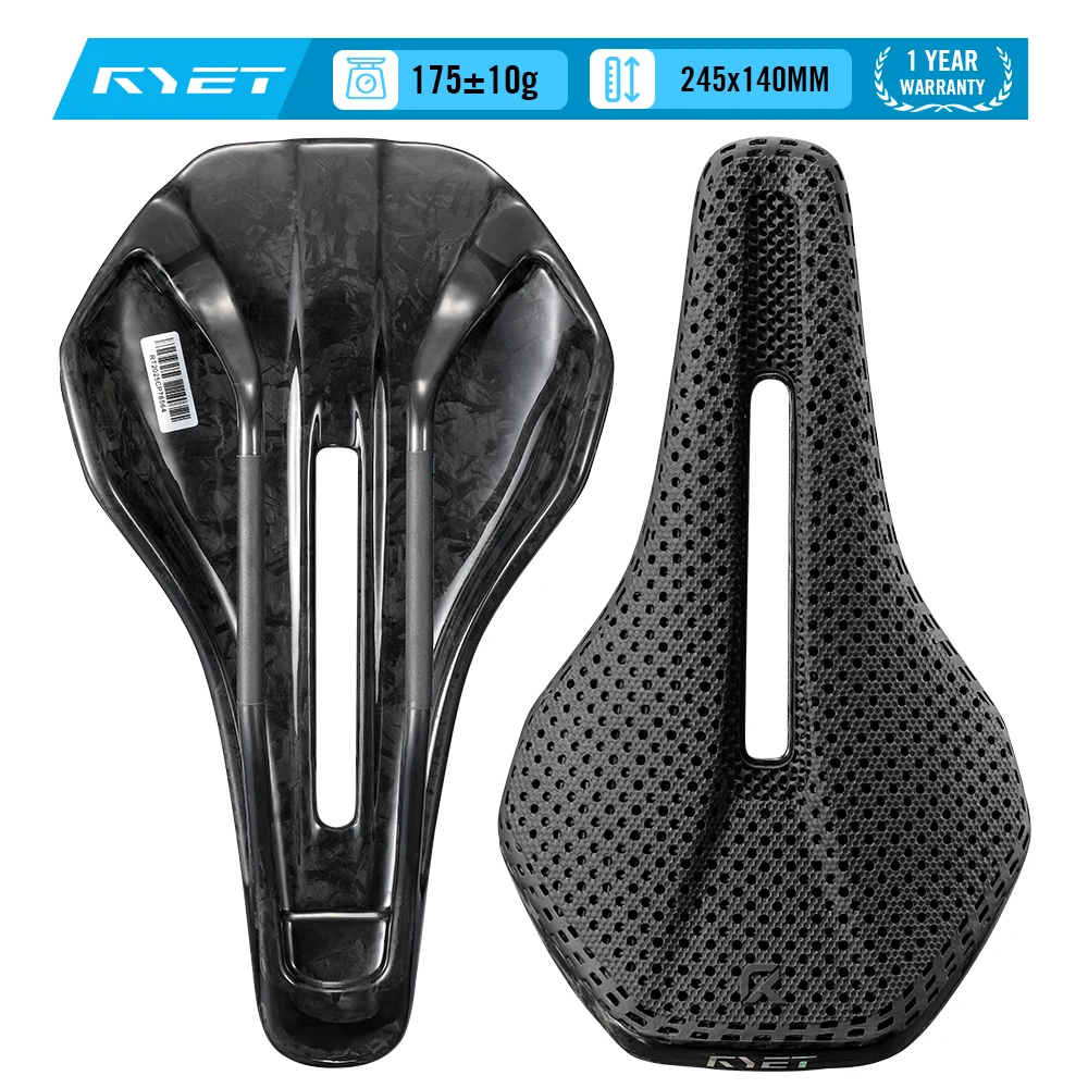 

2025 RYET Full Carbon Bike Saddle 3D Printed Ultralight Cycling Seat Saddle 245x140mm Bicycle Cusion for Road MTB Gravel Racing