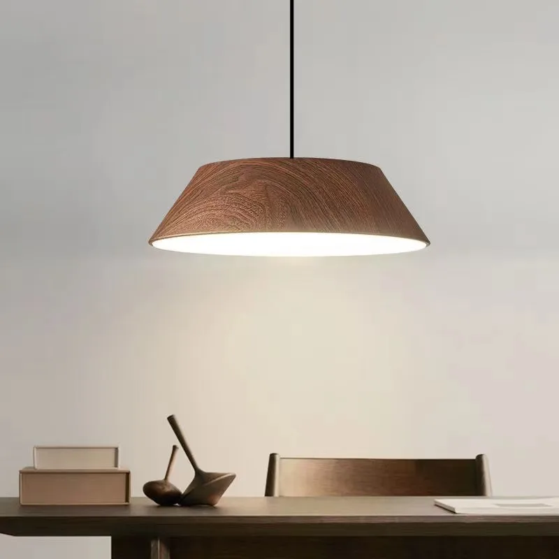 

Nordic imple Walnut Grain Wood Color Grain LED Chandelier Japanese Dining Room Bar Lamp Wabi Sabi Art Cafe table Pendant Light